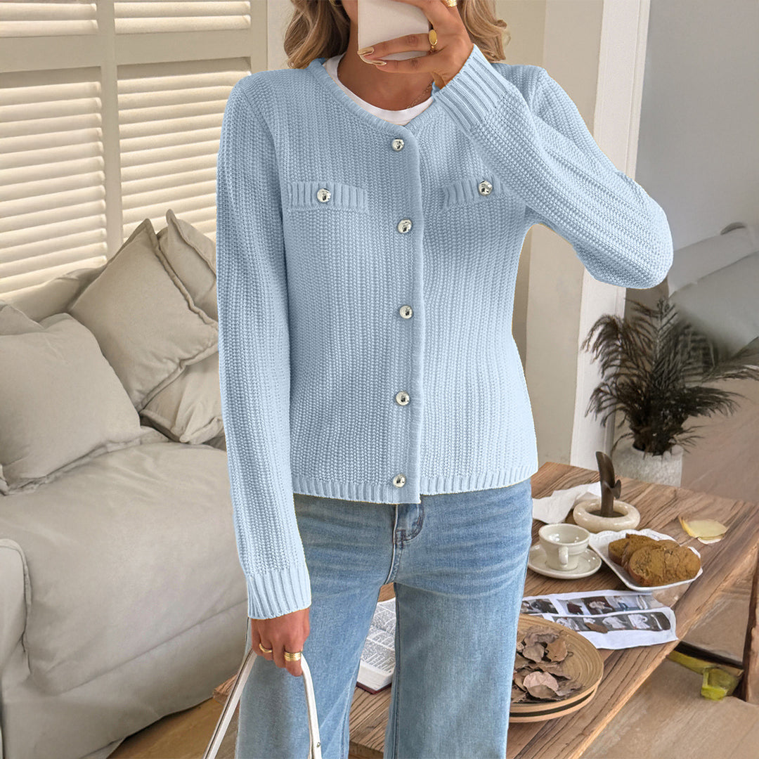 Damen nan Feiner Strickcardigan mit schimmernden Zierknöpfen, geripptem Saum und Brusttaschenoptik Shop Nory