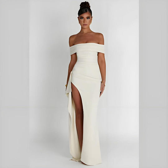 Damen Elegantes Off-Shoulder Abendkleid mit hohem Schlitz und tailliertem Schnitt