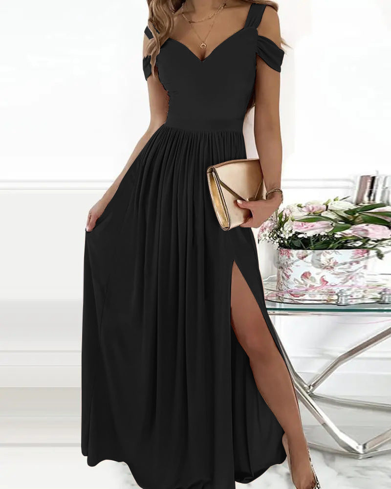 Damen Maxikleid mit Schulterträgern und elegantem Schlitz