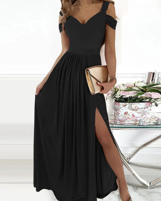 Damen Maxikleid mit Schulterträgern und elegantem Schlitz