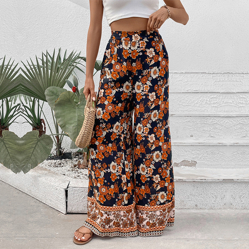 Damen Hochtaillierte weite Palazzohose mit floralem Alloverprint und Eingrifftaschen Shop Nory