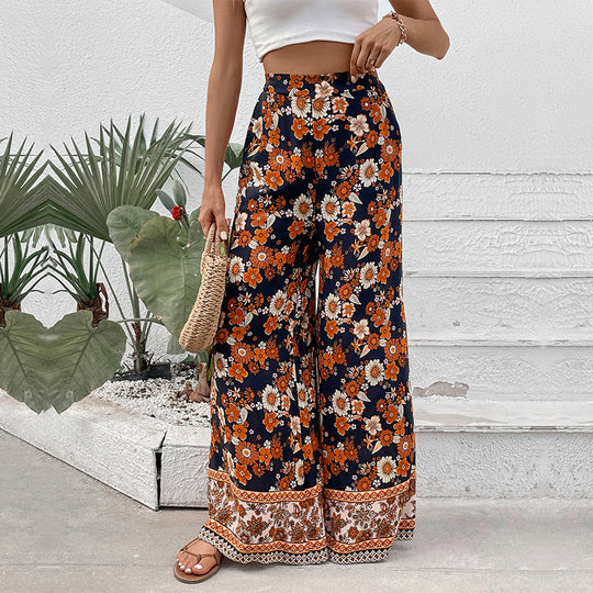 Damen Hochtaillierte weite Palazzohose mit floralem Alloverprint und Eingrifftaschen Shop Nory