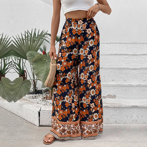 Damen Hochtaillierte weite Palazzohose mit floralem Alloverprint und Eingrifftaschen Shop Nory