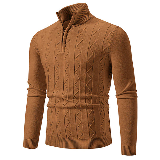 Herren Slim-Fit Halbzip-Strickpullover mit Mockneck, Zopfmuster und gerippten Bündchen Shop Nory