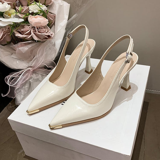 Damen elegante Slingback-Pumps mit spitzer Kappe und glänzender Oberfläche