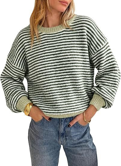 Damen Gestreifter Rippstrick-Pullover mit Kontrast-Bündchen Shop Nory