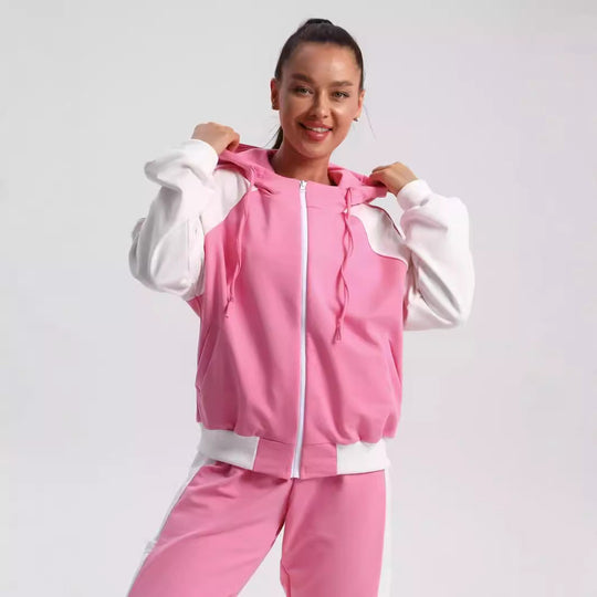 Damen modische Sportjacke mit hohem Kragen und dezentem Farbkontrast