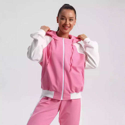 Damen modische Sportjacke mit hohem Kragen und dezentem Farbkontrast