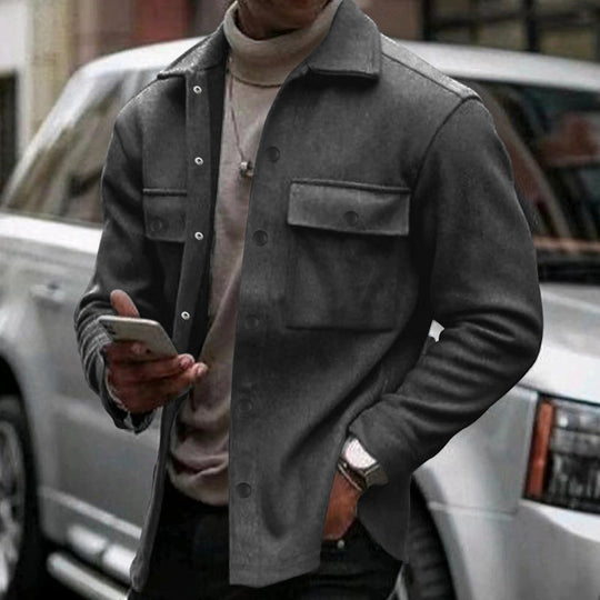 Herren lässige Hemdjacke mit praktischen Taschen und modernem Stehkragen