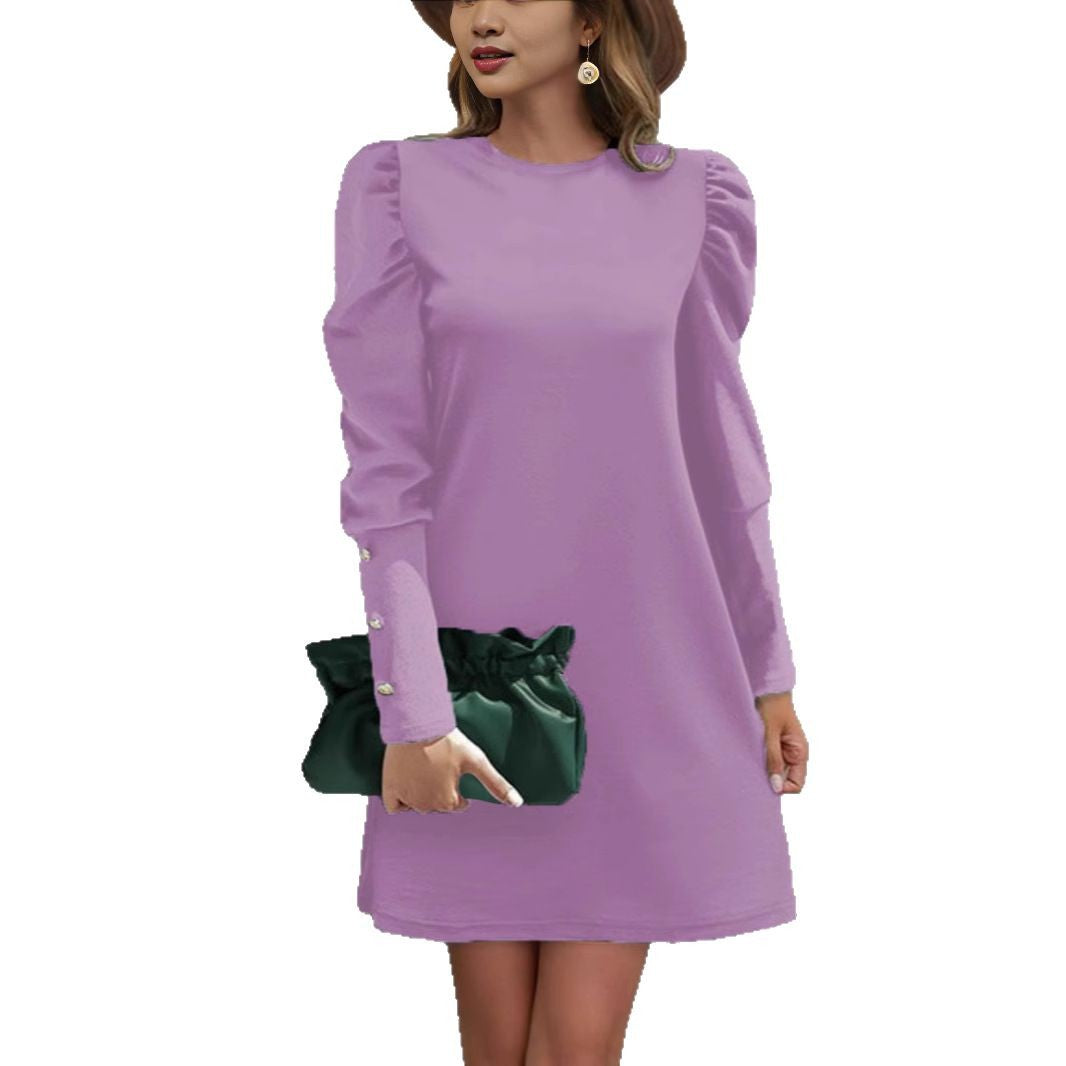 Damen Elegantes A-Linien-Minikleid mit betonten Puffärmeln und Perlenknopf-Ärmelmanschetten Shop Nory