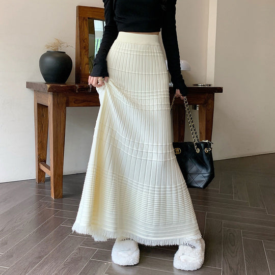 Damen Eleganter Plissee-Maxirock mit Fransen Shop Nory