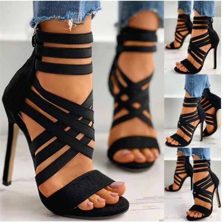 Damen Offene High-Heel Sandaletten mit elastischen Riemen