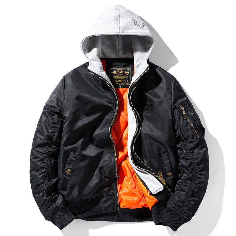Herren Pilot-Bomberjacke mit abnehmbarem Kapuzen-Doppellayer, wattierter Thermofütterung und Ärmeltasche Shop Nory