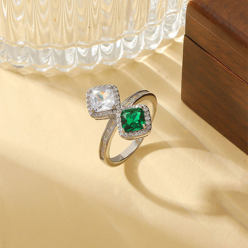Damen eleganter Ring mit zwei quadratischen Edelsteinen Shop Nory