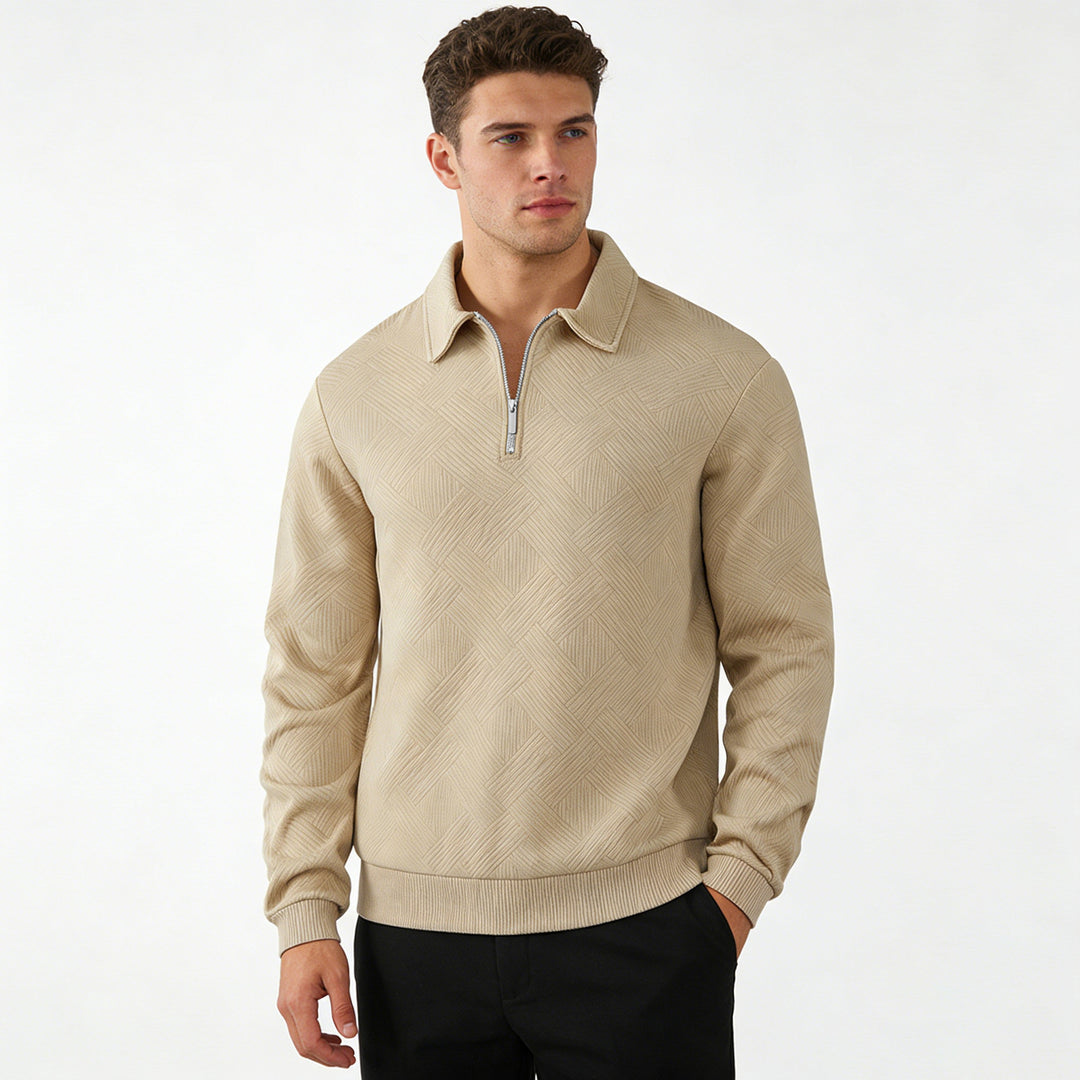 Herren Strukturierter Halbzip-Pullover mit Kragen und Rippbündchen Shop Nory