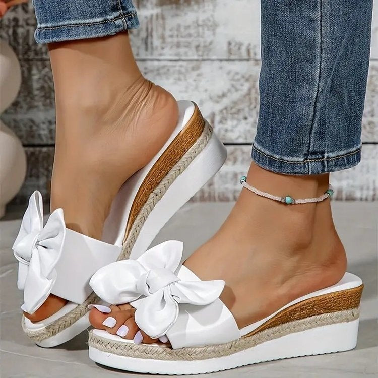 Damen Wedge-Sandaletten mit dekorativem Schleifendetail Shopnory
