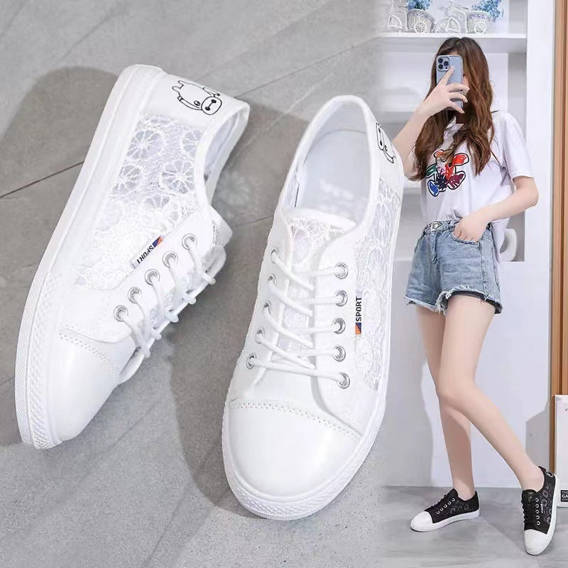 Damen modische Sneaker mit elegantem Spitzendesign und atmungsaktiver Spitzenstruktur