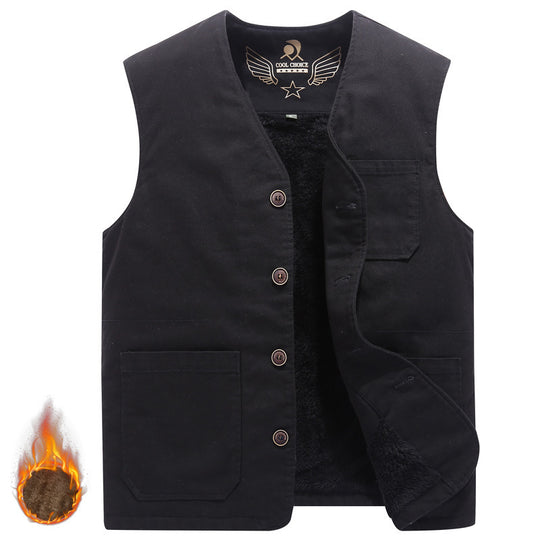 Herren Ärmellose Canvas‑Teddyweste mit wärmender Fleece‑Innenlage und aufgesetzten Taschen Shop Nory