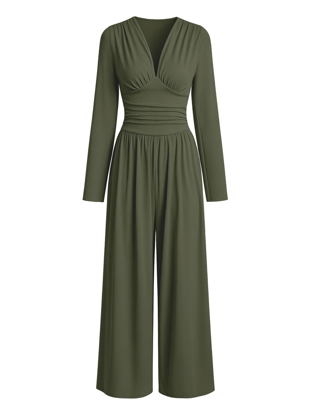 Damen Eleganter V‑Ausschnitt Jumpsuit mit tailliertem Wickelbund und weitem Hosenbein Shop Nory