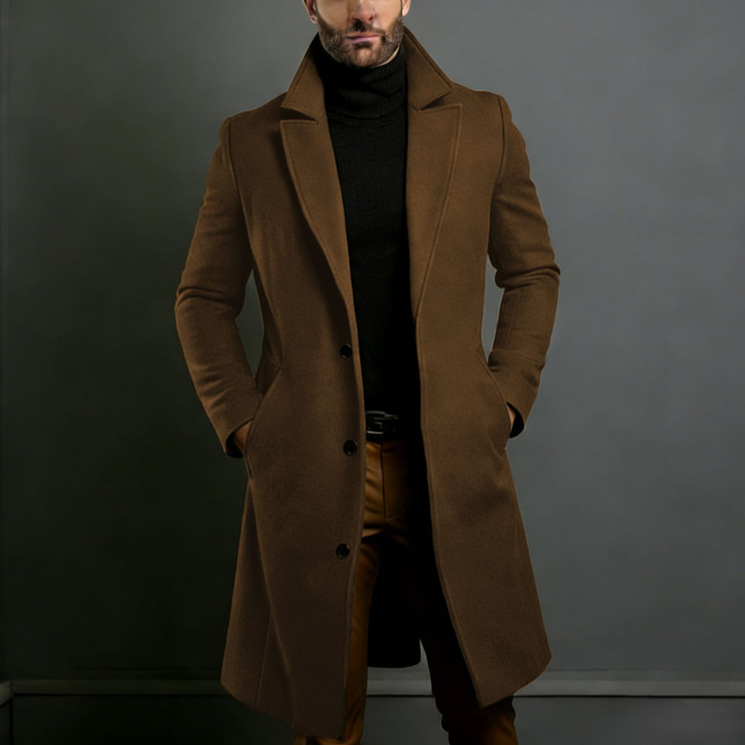 Herren Langer taillierter Wollmantel mit Reverskragen und Pattentaschen Shop Nory
