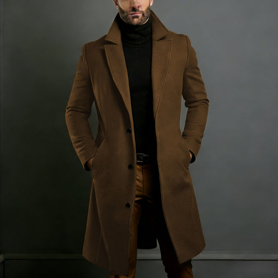 Herren Langer taillierter Wollmantel mit Reverskragen und Pattentaschen Shop Nory