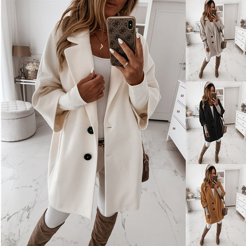 Damen nan kastiger Oversize-Kurzmantel mit fallendem Reverskragen und verdeckten Seitentaschen Shop Nory