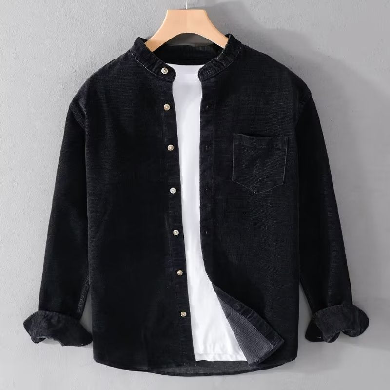 Herren Cordhemden mit Mandarin-Kragen und minimalistischem Design