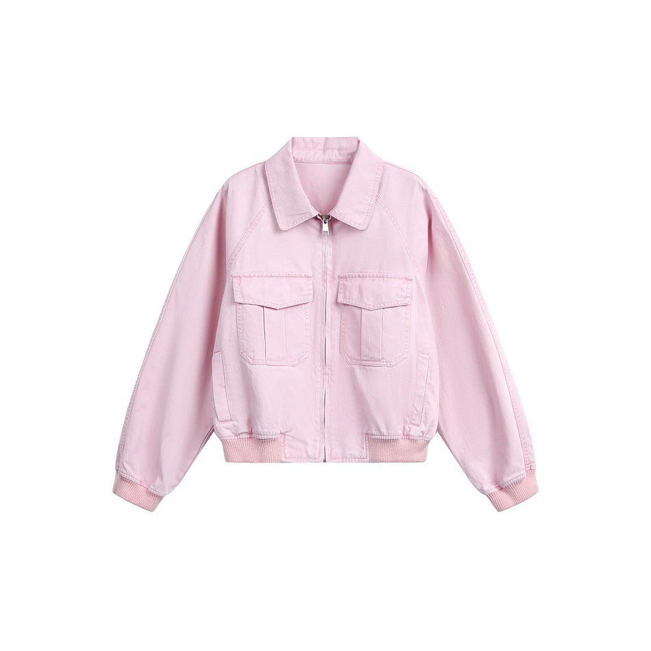 Damen Kurz geschnittene Boxy-Blousonjacke aus Baumwollmix mit Pattentaschen und durchgehendem Reißverschluss Shop Nory