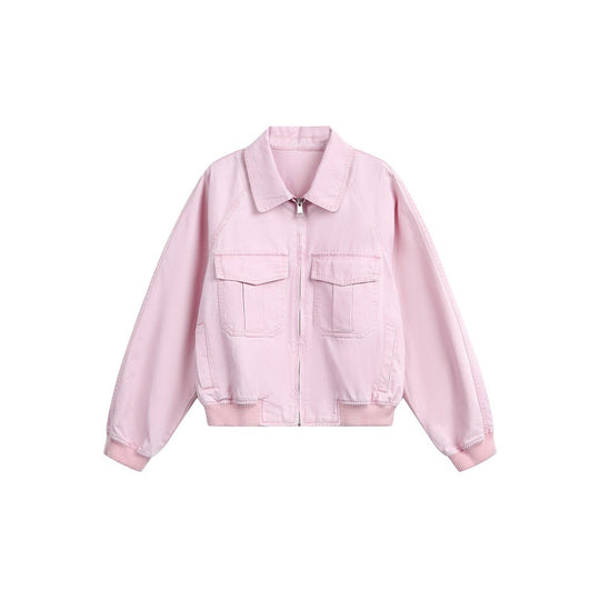 Damen Kurz geschnittene Boxy-Blousonjacke aus Baumwollmix mit Pattentaschen und durchgehendem Reißverschluss Shop Nory