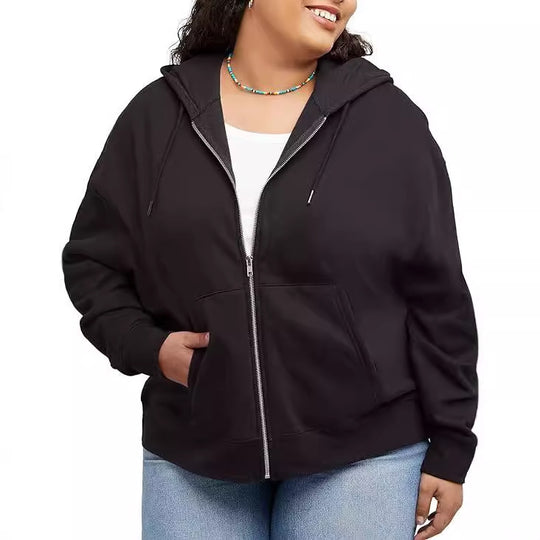 Damen nan Kapuzenjacke mit durchgehendem Reißverschluss, Kängurutasche und entspannter Passform Shop Nory