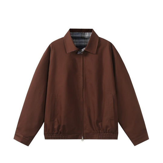Unisex Kurz geschnittene Boxy-Blousonjacke mit kariertem Stehkragen, elastischem Saum und Zwei-Wege-Reißverschluss Shop Nory