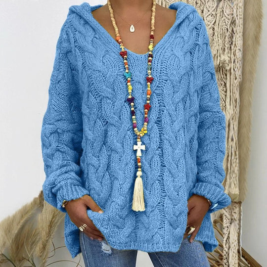 Damen Oversized Zopfmuster-Strickpullover mit Kapuze und lässigem V‑Ausschnitt Shop Nory