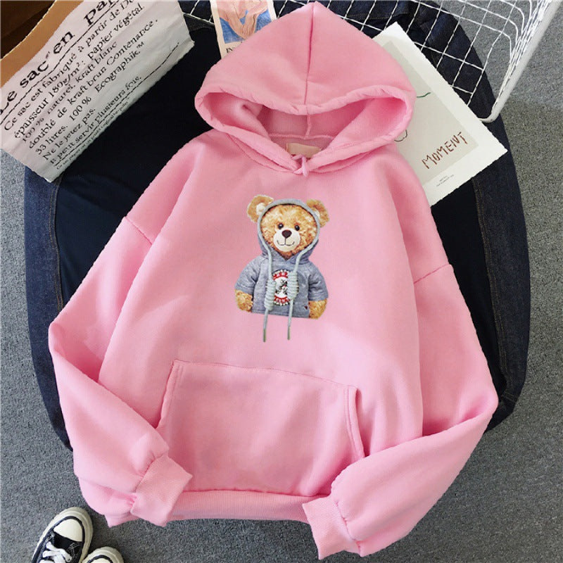 Unisex nan lässiger Oversize Kapuzenpullover mit Teddy-Frontprint, Kängurutasche und weichem Fleece-Innenfutter Shop Nory