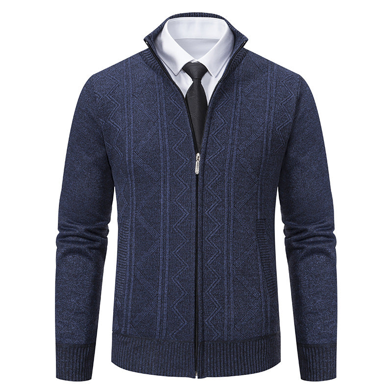 Herren Strukturiertes Feinstrick-Zipcardigan mit Stehkragen und geometrischem Zopfmuster Shop Nory