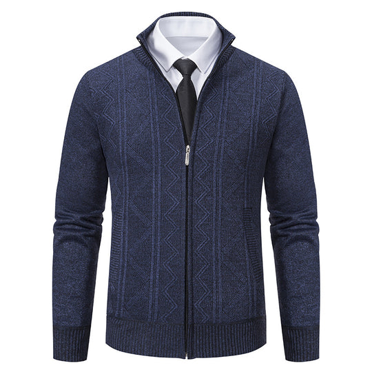 Herren Strukturiertes Feinstrick-Zipcardigan mit Stehkragen und geometrischem Zopfmuster Shop Nory