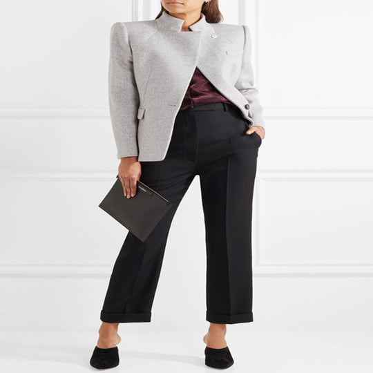 Damen Taillierter Wollmix‑Blazer mit Stehkragen, strukturierter Schulter und Pattentaschen Shop Nory