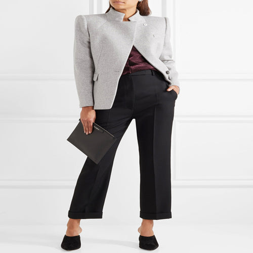 Damen Taillierter Wollmix‑Blazer mit Stehkragen, strukturierter Schulter und Pattentaschen Shop Nory