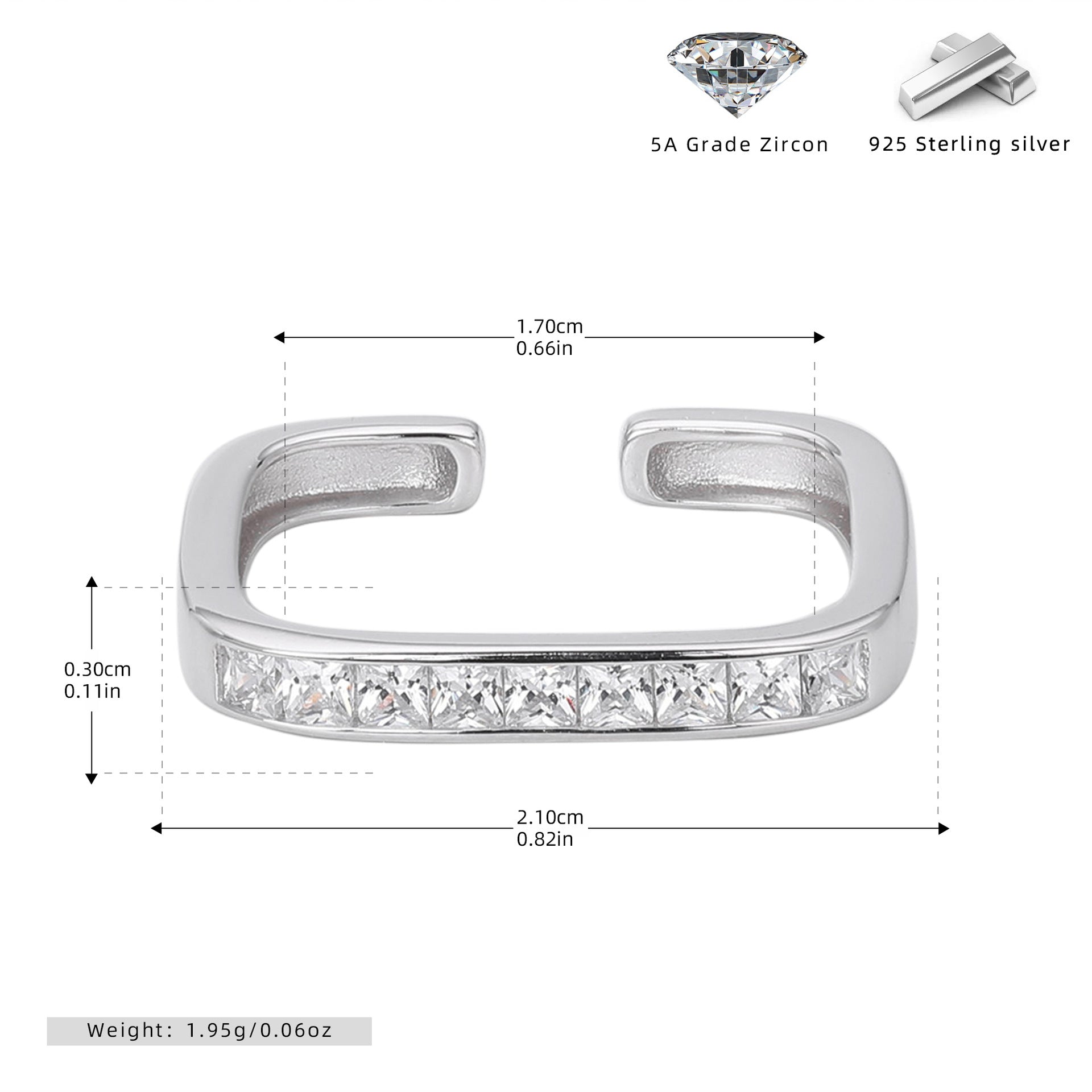 Damen Offener Ring mit luxuriösem Zirkonbesatz aus 925 Sterlingsilber Shop Nory