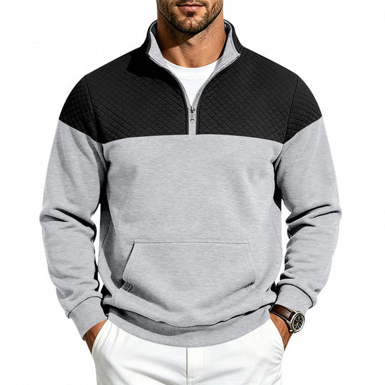 Herren Sweatshirt mit kurzem Reißverschluss, wattierter Brustpartie und Kängurutasche Shop Nory