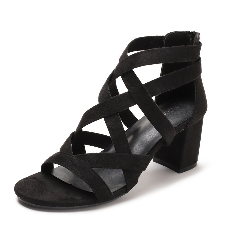 Damen Sandalen mit stylischem Kreuzriemen und komfortablem Blockabsatz