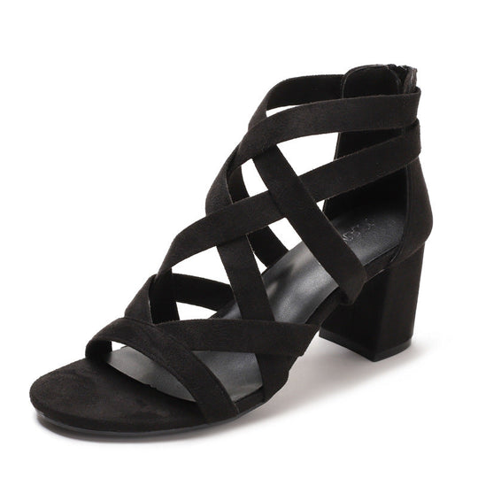 Damen Sandalen mit stylischem Kreuzriemen und komfortablem Blockabsatz