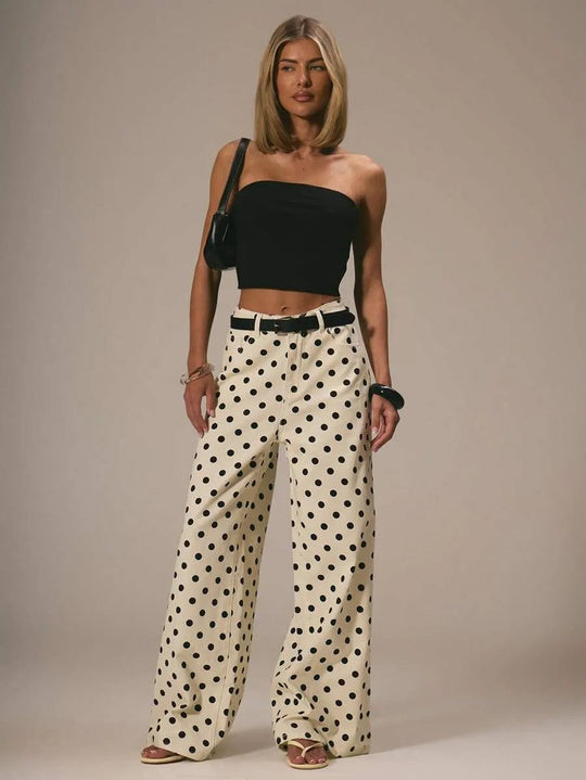 Damen Weite Stoffhose mit Polka-Dot Muster