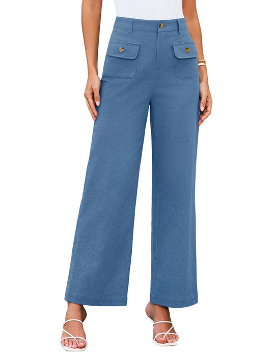 Hochtaillierte Damen-Trousers mit weitem Bein und Knopfklappen-Pattentaschen Shop Nory