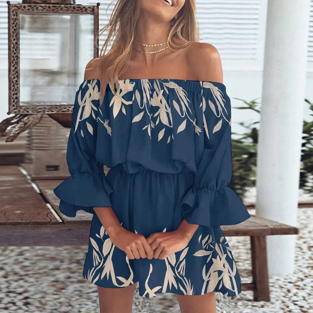 Damen Schulterfreies Minikleid mit elastischer Taillenpassform und Volantärmeln Shop Nory