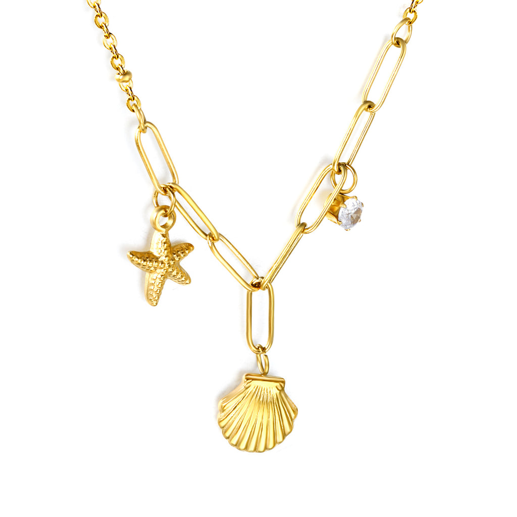 Damen Halskette mit maritimem Muschel- und Sternenanhänger Shop Nory