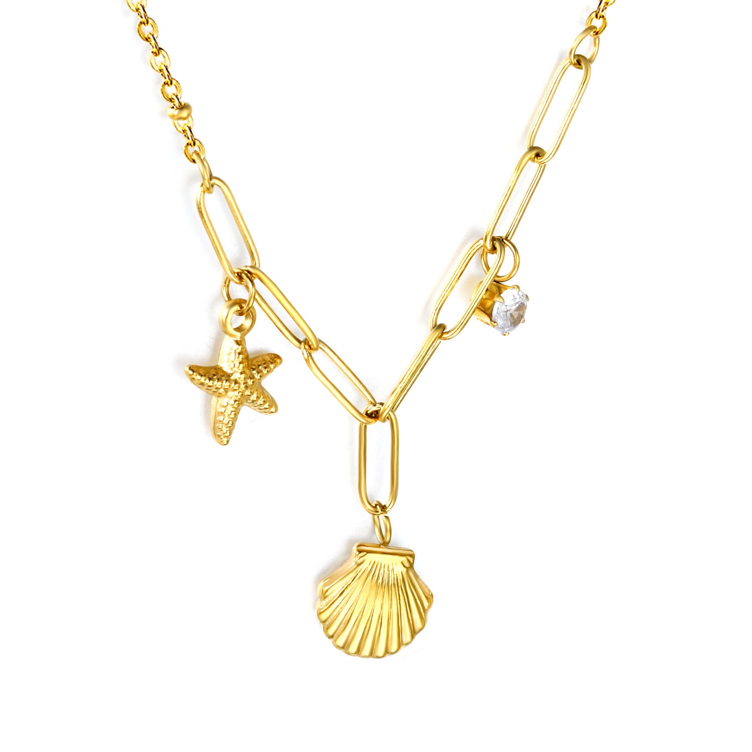 Damen Halskette mit maritimem Muschel- und Sternenanhänger Shop Nory