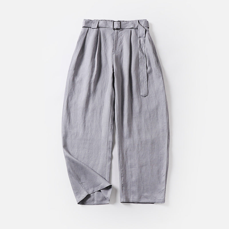Damen Hochtaillierte Leinen-Baumwoll Bundfaltenhose mit Bindegürtel und tapered Bein Shop Nory