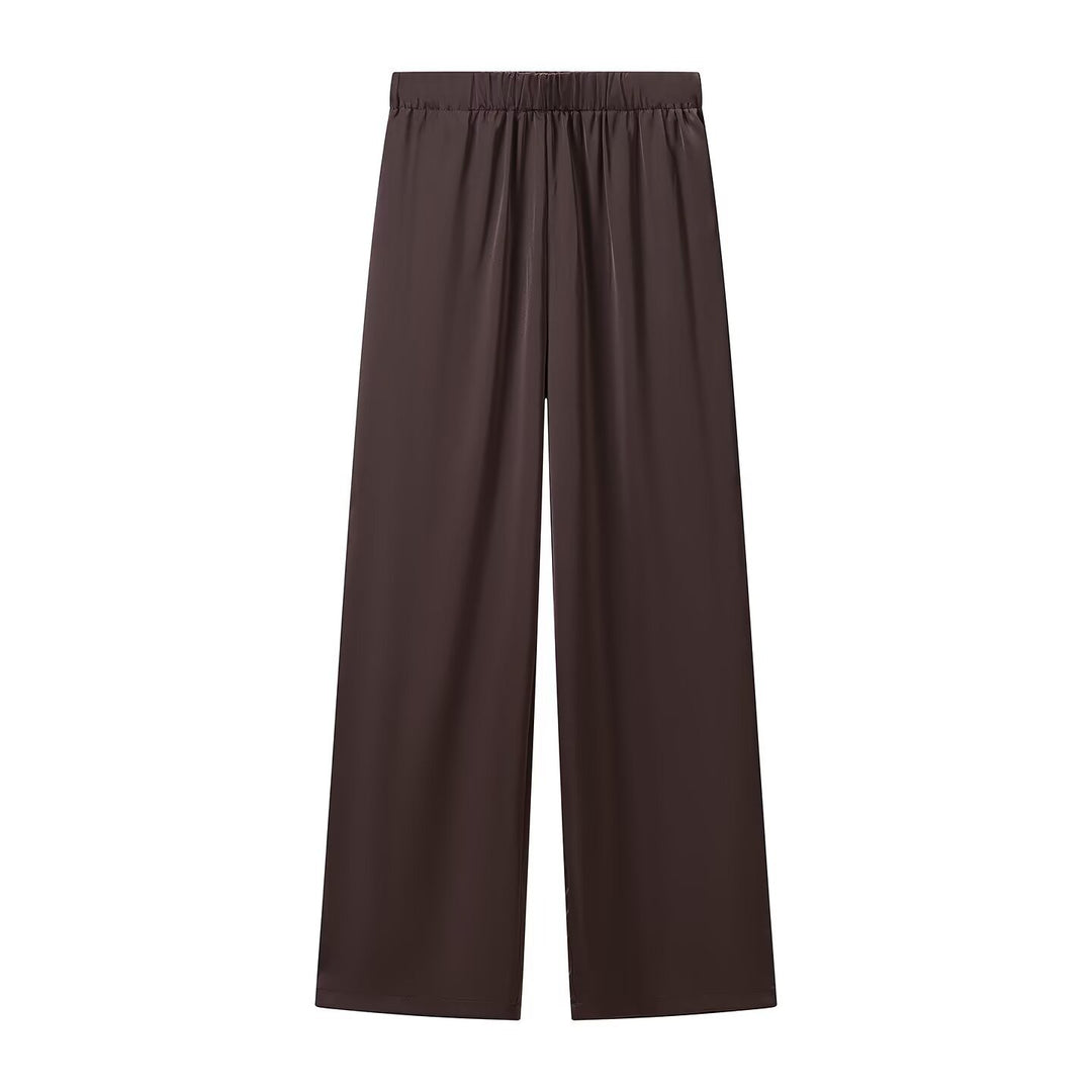 Damen Weite Palazzohose mit elastischem Bund und fließender Satin‑Optik Shop Nory