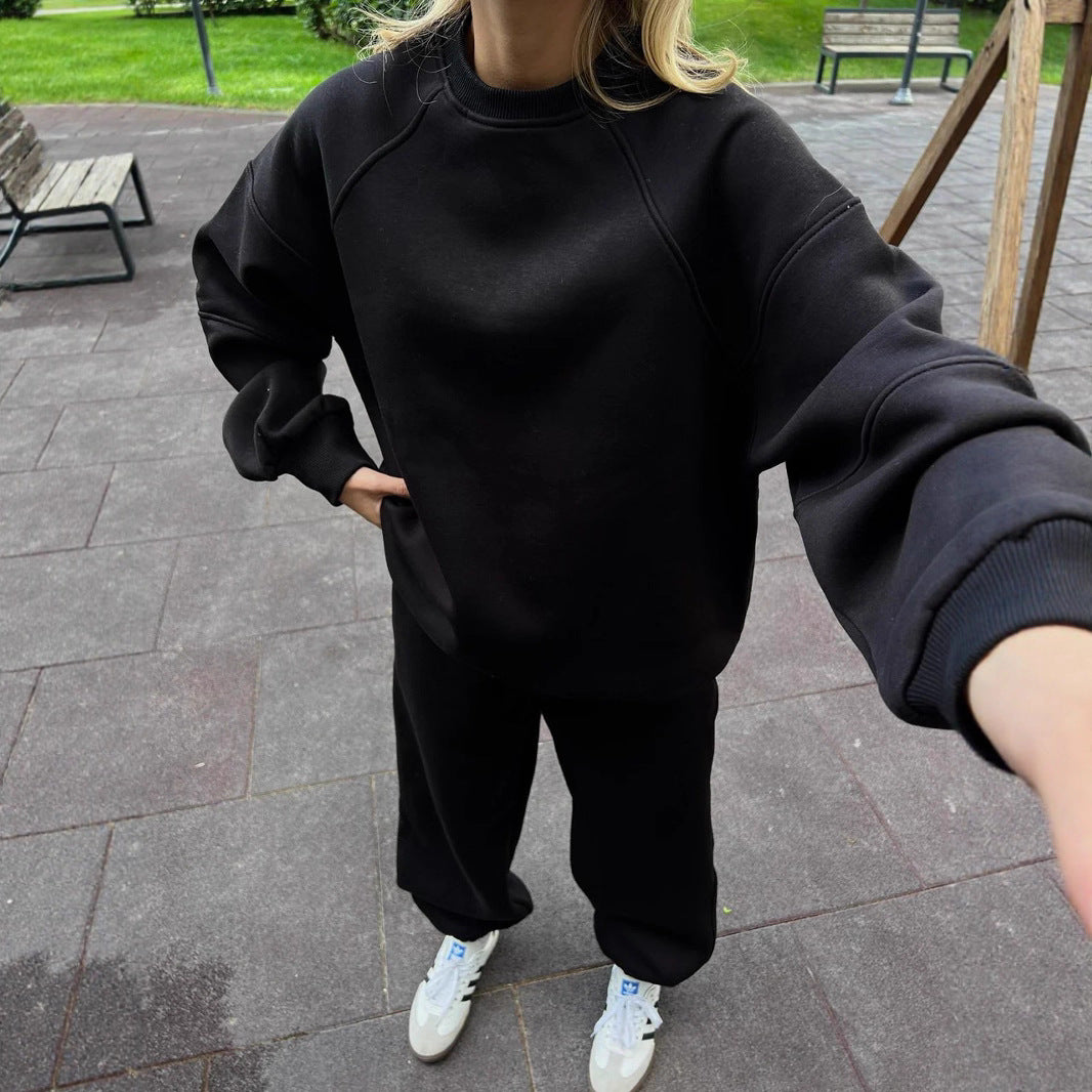Damen Oversized Sweatshirt- und Palazzo-Jogginghose Set aus schwerem Baumwollfleece Shop Nory