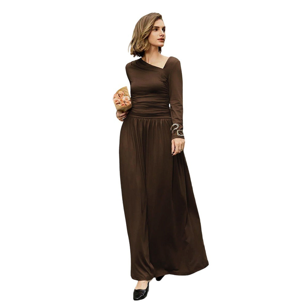 Damen asymmetrisches Maxikleid mit langem Ärmel und geraffter Taillenpartie Shop Nory